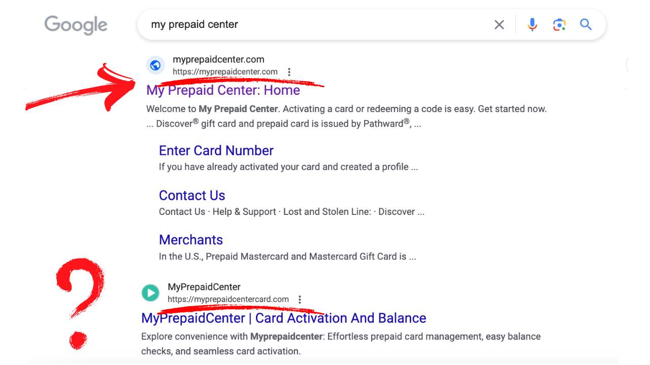 google search showing fake gift card activation