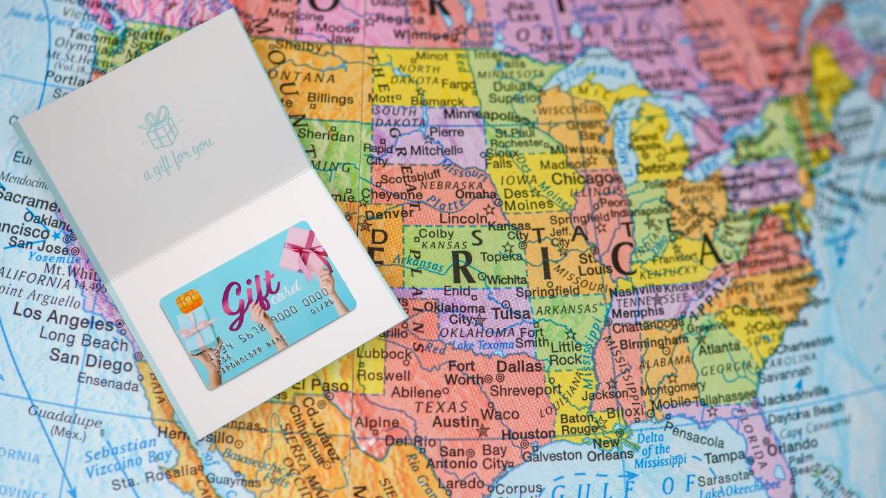 Map of United States with a gift card