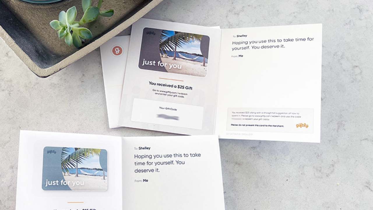 inside of the printable and printed Giftly gift cards